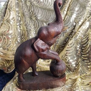 Vintage Hand Carved Wooden African Boho Elephant